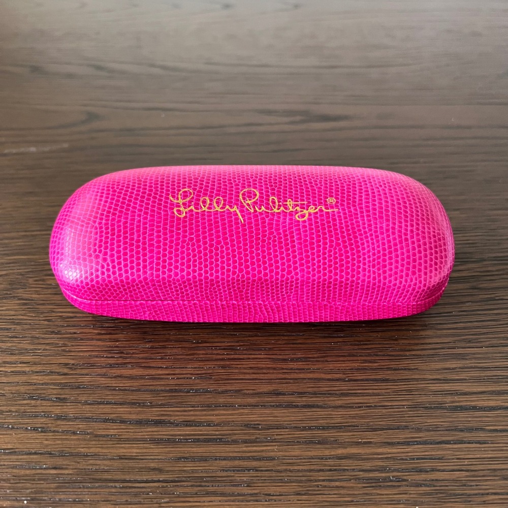 Lilly Pulitzer Pink Faux Lizard Hard Shell Eyeglass Case Blue Velvet Lining